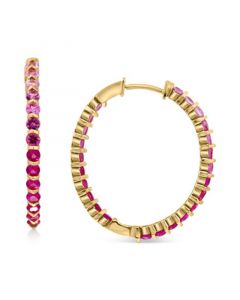 EFFY® Ruby (1 ct. t.w.) & Pink Sapphire (1 ct. t.w.) In & Out Medium Hoop Earrings in 14k Rose Gold, 1.1"