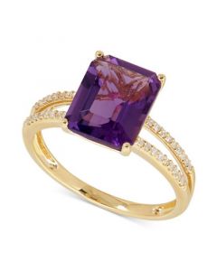 Amethyst (2-9/10 ct. t.w.) and Diamond (1/10 ct. t.w.) Split Shank Ring in 14k Gold