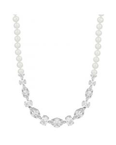 Cultured Freshwater Pearl (5-6mm) & Cubic Zirconia 17" Statement Necklace in Sterling Silver