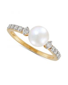 Cultured Freshwater Pearl (7mm) & Diamond (1/3 ct. t.w.) Ring in 14k Gold (Also in 14k White Gold)