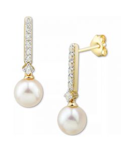 Cultured Freshwater Pearl (6mm) & Diamond (1/5 ct. t.w.) Drop Earrings in 14k Yellow Gold (Also in White Gold)