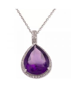 Amethyst (6 ct. t.w.) & White Topaz (1/2 ct. t.w.) Teardrop Halo 18" Pendant Necklace in Sterling Silver (Also in Smoky Quartz & Green Quartz)