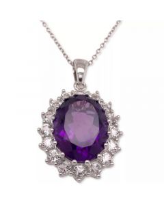 Amethyst (10 ct. t.w.) & White Topaz (2 ct. t.w.) Oval Halo 18" Pendant Necklace in Sterling Silver (Also in Mystic Quartz & Green Amethyst)