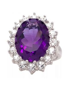 Amethyst (10 ct. t.w.) & White Topaz (2 ct. t.w.) Oval Halo Ring in Sterling Silver (Also in Mystic Quartz & Green Quartz)