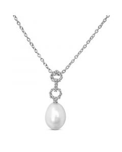 Cultured Freshwater Pearl (11x9mm) & Cubic Zirconia (3/8 ct.tw.) 18" Pendant Necklace in Sterling Silver