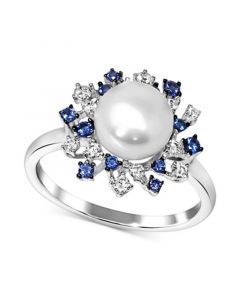 Cultured Freshwater Pearl (8mm) & Cubic Zirconia Halo Ring in Sterling Silver