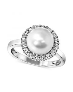 Cultured Freshwater Pearl (8 mm) & Cubic Zirconia Halo Ring in Sterling Silver