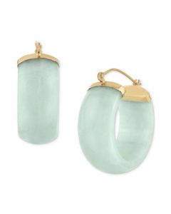 Green Jade Small Hoop Earrings in 14k Gold