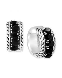 EFFY® Black Spinel Small Huggie Hoop Earrings (2-7/8 ct. t.w.) in Sterling Silver, 0.55"