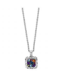 EFFY® Multi-Gemstone Cluster Framed 18" Pendant Necklace (1-1/2 ct. t.w.) in Sterling Silver