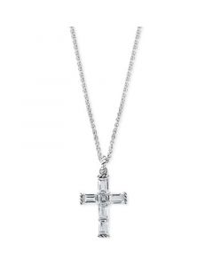 EFFY® White Topaz Square- & Emerald-Cut 18" Cross Pendant Necklace (5-1/10 ct. t.w.) in Sterling Silver