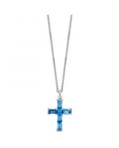 EFFY® Blue Topaz Cross 18" Pendant Necklace (5 ct. t.w.) in Sterling Silver