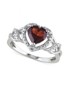 Rhodolite Garnet (1-3/8 ct. t.w.) & Diamond (1/10 ct. t.w.) Heart Ring in Sterling Silver