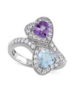 Amethyst (5/8 ct. t.w.), Blue Topaz (7/8 ct. t.w.), & Lab-Created White Sapphire (7/8 ct. t.w.) Heart Bypass Ring in Sterling Silver