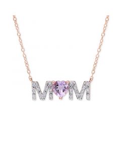 Amethyst (5/8 ct. t.w.) & Diamond (1/10 ct. t.w.) MOM 18" Pendant Necklace in 18k Rose Gold-Plated Sterling Silver