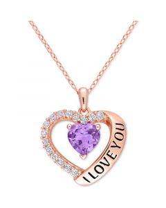 Amethyst (1 ct. t.w.) & White Topaz (5/8 ct. t.w.) "I Love You" 18" Heart Pendant Necklace in 18k Rose Gold-Plated Sterling Silver