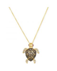 Diamond (3/8 ct. t.w.) & Passion Ruby (1/20 ct. t.w.) Turtle Pendant Necklace in 14k Gold, 18" + 2" extender