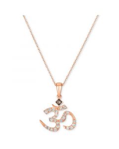 Nude Diamond (1/4 ct. t.w.) & Chocolate Diamond Accent Om Symbol Pendant Necklace in 14k Rose Gold, 18" + 2" extender