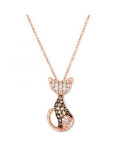 Nude Diamond (1/3 ct. t.w.) & Chocolate Diamond (1/4 ct. t.w.) Cat Necklace in 14k Rose Gold, 18" + 2" extender