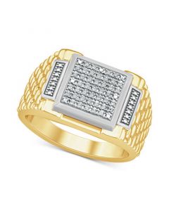 Men's Diamond Cluster Ring (1/10 ct. t.w.) in Sterling Sliver & 18k Gold-Plate