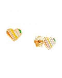 Children's Striped Enamel Heart Stud Earrings in 14k Gold