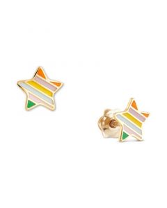 Children's Striped Enamel Star Stud Earrings in 14k Gold