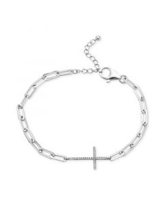 EFFY® Diamond East-West Cross Paperclip Bracelet (1/10 ct. t.w.) in Sterling Silver