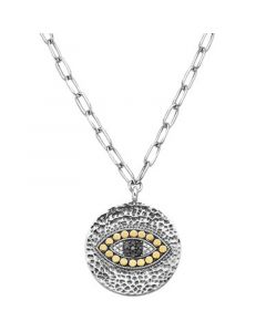 EFFY® Black Diamond (1/10 ct. t.w.) & White Diamond Accent Evil Eye 18" Pendant Necklace in Sterling Silver & 18k Gold