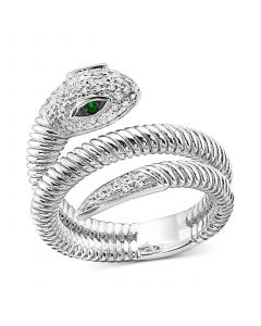 EFFY® Diamond (1/8 ct. t.w.) & Tsavorite Accent Snake Ring in Sterling Silver