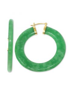 Green Jade Medium Hoop Earrings in 14k Gold