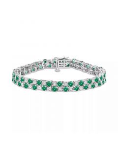 Sapphire (10 ct. t.w.) & Diamond (1 ct. t.w.) Double Row Bracelet in Sterling Silver (Also in Emerald & Ruby)