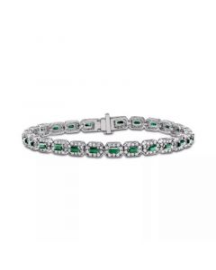 Ruby (3 ct. t.w.) & Diamond (3 ct. t.w.) Halo Link Bracelet in 14k White Gold (Also in Emerald & Sapphire)