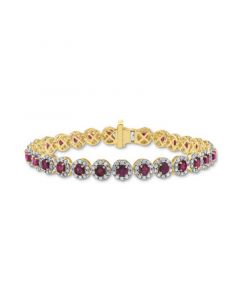 Ruby (4 ct. t.w.) & Diamond (3 ct. t.w.) Halo Link Bracelet in 14k Gold (Also in Emerald)