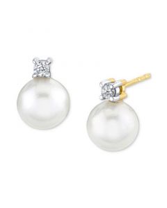 Cultured Freshwater Pearl (6mm) & Diamond Accent Stud Earrings in 14k Gold