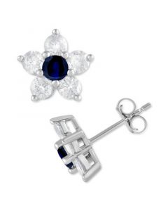 Sapphire (5/8 ct. t.w.) & Diamond (1-1/3 ct. t.w.) Flower Stud Earrings in 14k White Gold