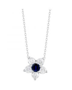 Sapphire (3/8 ct. t.w.) & Diamond (1 ct. t.w.) Flower 18" Pendant Necklace in 14k White Gold