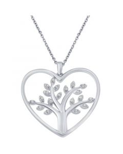 Diamond Tree Heart 18" Pendant Necklace (1/10 ct. t.w.) in Sterling Silver