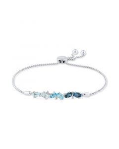 Blue Topaz (1-5/8 ct. t.w.) & White Topaz (1/20 ct. t.w.) Bolo Bracelet in Sterling Silver