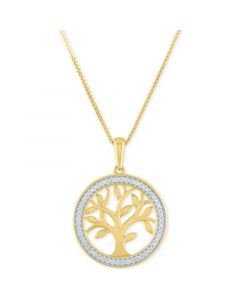 Diamond Tree 18" Pendant Necklace (1/10 ct. t.w.) in 14k Gold-Plated Sterling Silver