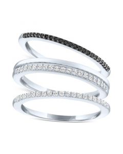 3-Pc. Set White Diamond (1/5 ct. t.w.) & Black Diamond (1/20 ct. t.w.) Stack Rings in Sterling Silver