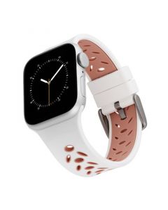 White and Pink Sport Silicone Band Compatible with 42/44/45/Ultra 49mm Apple Watch