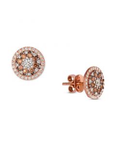 Chocolate Diamond (3/8 ct. t.w.) & Vanilla Diamond (5/8 ct. t.w.) Cluster Halo Stud Earrings in 14k Rose Gold