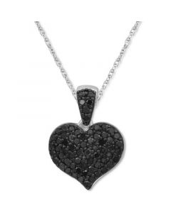 Black Diamond (1/2 ct. t.w.) & White Diamond (1/2 ct. t.w.) Reversible Pavé Heart 18" Pendant Necklace in 14k White Gold