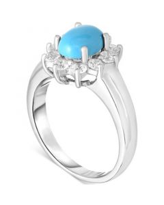 Turquoise & Cubic Zirconia Halo Ring in Sterling Silver