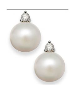 Akoya Pearl (7mm) and Diamond Accent Stud Earrings in 14k White Gold