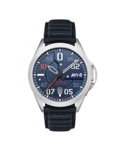 Men's P-51 Mustang Hitchcock Automatic Cooperstown Blue Genuine Leather Strap Watch 43mm