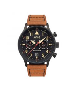 Men's Hawker Hurricane Carey Dual Time Debden Brown Genuine Leather Strap Watch 43mm