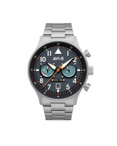 Men's Hawker Hurricane Carey Dual Time Gutersloh Silver-Tone Solid Stainless Steel Bracelet Watch 43mm