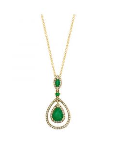 EFFY® Emerald (1-1/6 ct. t.w.) & Diamond (1/4 ct. t.w.) Orbital Teardrop 18" Pendant Necklace in 14k Gold