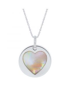 Pink Mother of Pearl & Diamond Accent Heart Disc Pendant Necklace in Sterling Silver, 16" + 2" extender